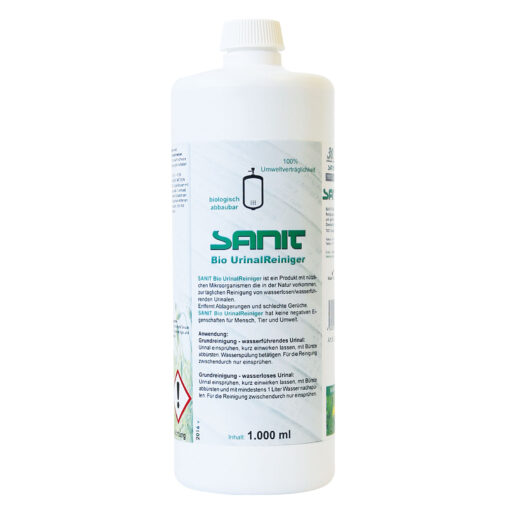 Weiße Flasche SANIT Bio UrinalReiniger, biologisch abbaubar.
