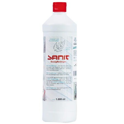 Flasche "Sanit EssigReiniger", bio, 1000 ml, Frontansicht.