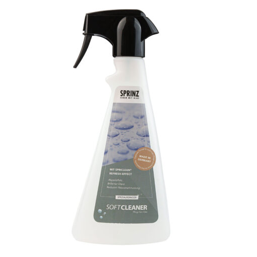 Weiße Reinigungssprühflasche mit Etikett "Made in Germany".